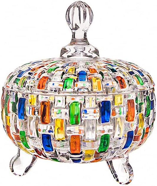 Elegant-Hand Painted Colorful Large Crystal Glass Candy Box,Candy jars with Lid,Storage Jewelry Jar,Candy dish covered,Great Gift for Family Friends-24 oz-Cute Candy servers.