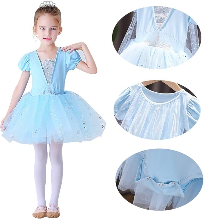 DYMCII Baby Girls Princess Ballet Dress Short Sleeve Leotards Skirted Tutu Dancewear Halloween Christmas Party Fancy Costume