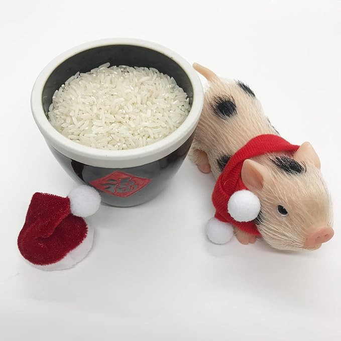 5 Inches Silicone Piglet with Accessories, Soft Mini Realistic Silicone Animals for Kids Christmast Gift（Christmas Ella）