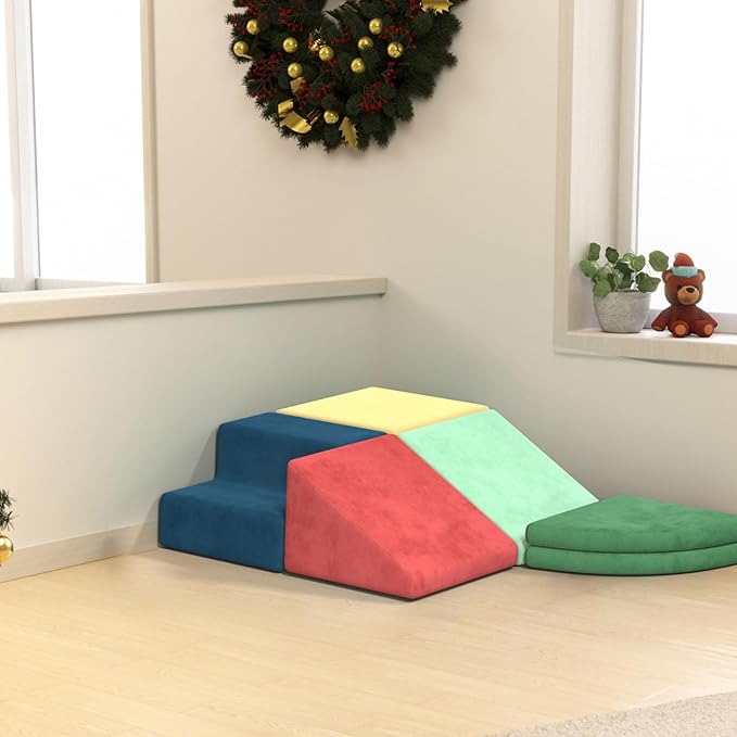 6 Piece Foam Climbing Blocks, Velvet Fabric Soft Play Set Large Baby Climbing Gym Indoor Climbing Toys for Toddlers 1-3 Inside