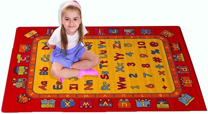 Mybecca Kids Children Educational ABC Fun Alphabet Train Area Rug 5' x 7' Children Area Rug for Playroom & Nursery - Non Skid Gel Backing (59" x 82")