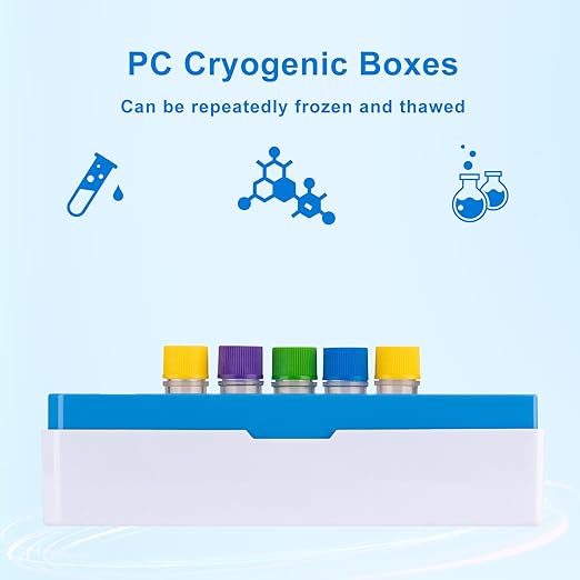 2in 81-Well PC Lab Freezer Box Cryo Boxes Cryogenic Storage Box, Assorted Colors Microtube Storage Box, 5 Pcs/Pack
