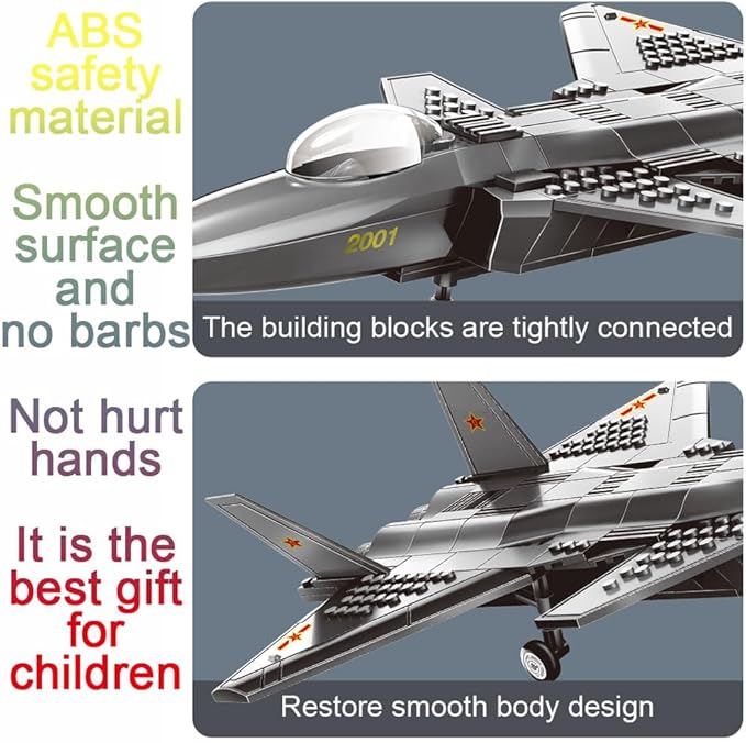 J-20 Heavy Stealth Fighter Military Fighter Air Force Building Block Set,WW2 Military Airplanes Model,Aircraft Plane Brick Building Set Toy Gifts for Kids and Adults,290PCS
