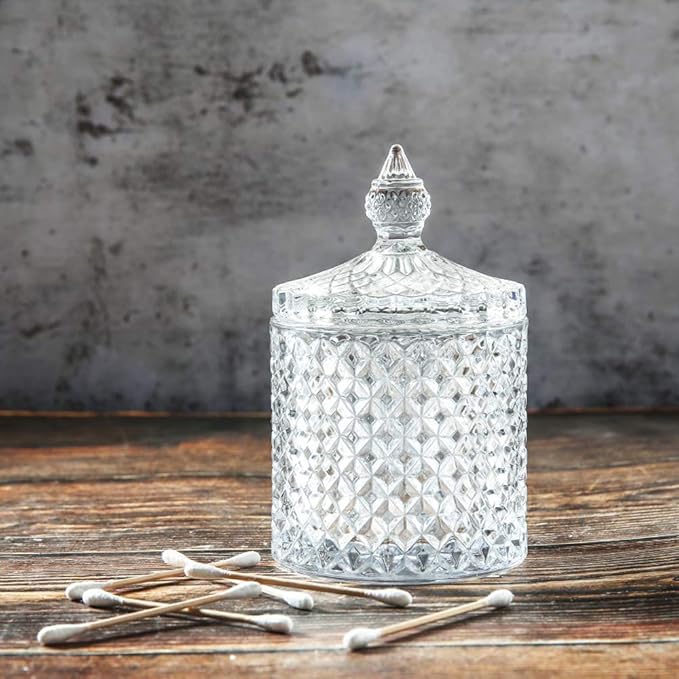 Maypink Crystal Diamond Faceted Jar with Lid,Suitable as A Candy Dish,Cookie Tin,Biscuit Barrel,Decorative Candy Jar Sugar Bowl (Crystal, Set of 2)