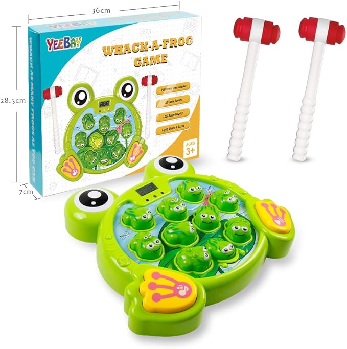 YEEBAY Whack A Frog Game with 2 Hammers, Toddler Early Developmental Learning Toy, Fun Birthday Gift for Kids Age 2+, Toys for 2 3 4 Year Old Boys Grils