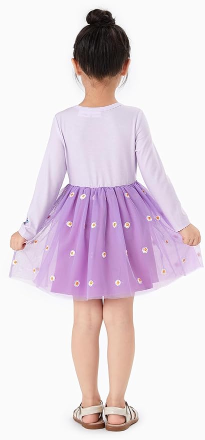 Disney Frozen Elsa Princess Cinderella Ariel Jasmine Rapunzel Baby/Toddler Dress, Ruffle Long-Sleeve Mesh Overlay Tulle Dress