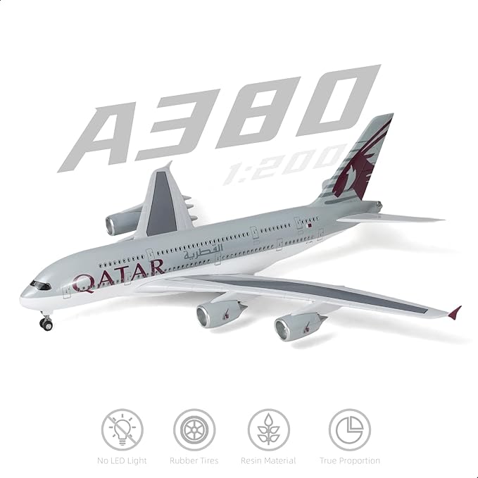 1/200 Qatar A380 Model Plane Diecast Airbus A380 Model Airplane with Stand (14 in-L) Pre-Built Model kit for Adult -Aviation Creative Gifts, Tabletop Collection Display