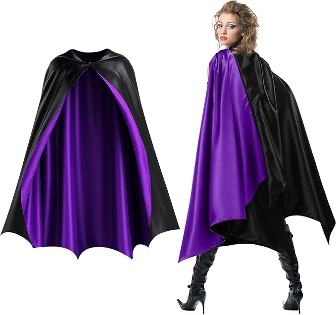 Haysandy Bat Cape Costume Unisex Reversible Satin Capes for Women for Halloween Hero Party Vampires Cosplay Costume
