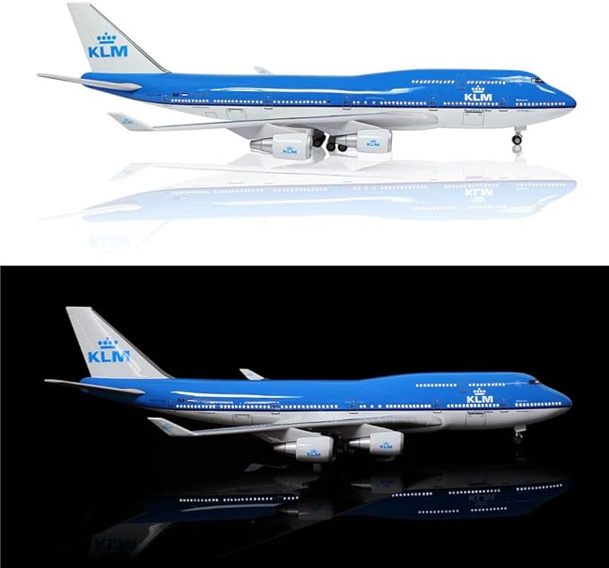 24-Hours 18” 1:130 Scale Airplane Model Dutch Airlines 747 Plane Model KLM Model Plane with LED Light(Touch or Sound Control) for Decoration or Display