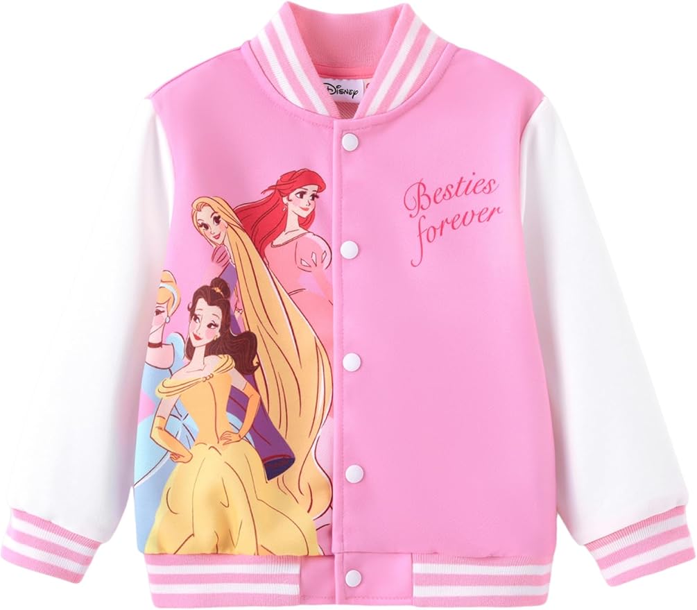 Disney Minnie Mickey Stitch Princess Frozen Elsa Marvel Jacket Lightweight Coat Button up Color Block Sweatshirt 2-14 Years