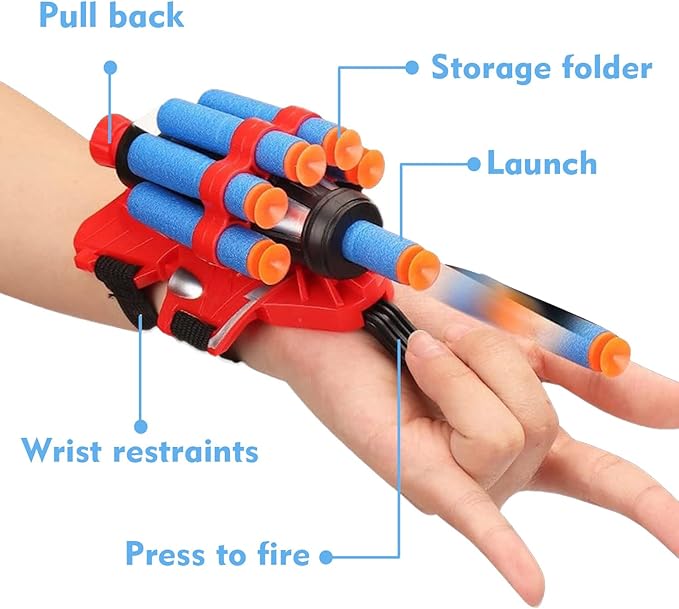 2 Sets Spider Web Shooters Cosplay Launcher Gloves with Wrist Toy Set Hero Webs Shooter for Kids