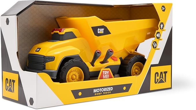 CAT Construction Toys, Motorized Dump Truck Toy, 6 Unique Sounds, 2 Motorized Functions, Lights & Sounds, Includes 3 AA Batteries.