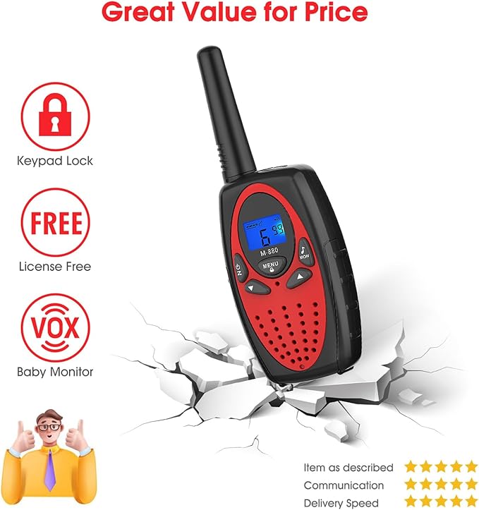 Walkie Talkies Long Range, Topsung M880 FRS Two Way Radio for Adults with Mic LCD Screen/Resistance Wakie-Talkies with Noise Cancelling for Men Women Outdoor Adventures Cruise Ship (Red 2 in 1)