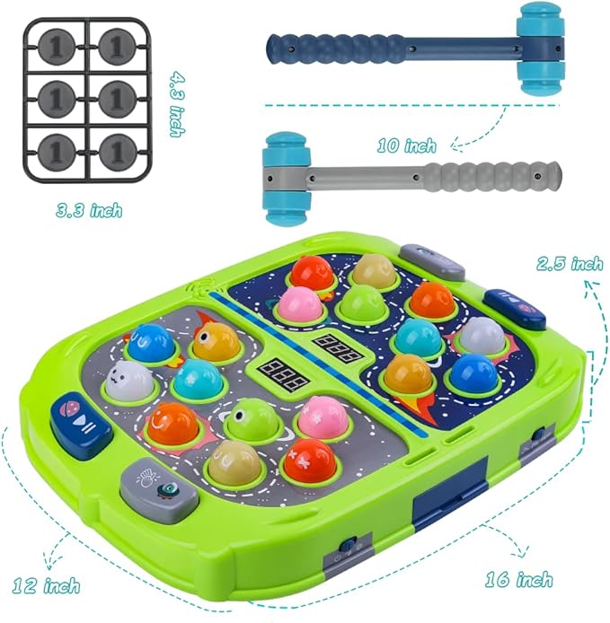 Hammer Mole Game for Toddler, Toys for 3-12 Year Old Boys and Girls, Whack Game for Kids,Gifts for 3 4 5 6+ Year Old Boys, Interactive Educational Toys with Sound and Light, PK Mode with 2 Hammers
