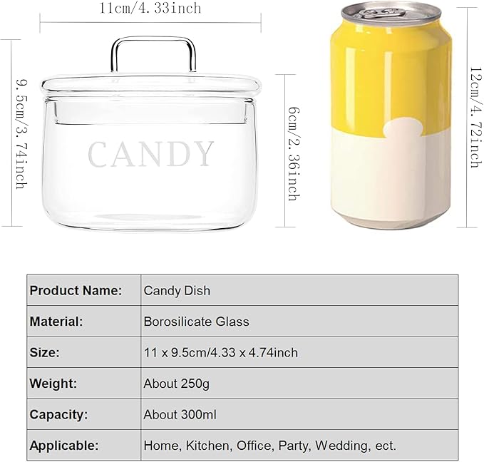 11oz Glass Candy Dish with Lid Covered Candy Bowl Decorative Cookie Jar Clear Salad Bowl Buffet Storage Container for Home Kitchen Coffee Table Office Desk and Party Wedding