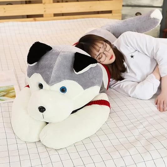 Giant Dog Plush Toy Soft Stuffed Husky Long Pillow Cartoon Animal Doll Sleeping Pillow Cushion Home Decor Kids Easter, Thanksgiving, Christmas, New Year's Gifts(Husky,180cm/70 inch)