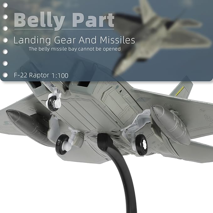 F-22 Raptor 1/100 Scale Diecast Metal Fighter Jet Model Stealth Combat Airplane Air Force Aircraft Alloy Model with Stand for Adult Military Collections or Gift (FF 03049)