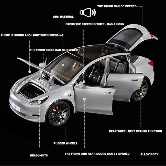 1/24 Model Y Toy Cars Alloy Diecast Model, Pull Back Model Y M-odel Car with Light, Big Mod-el Y Diecast Cars Mod-el Toy Suitable for Kids Adults Birthday Gift (Red)