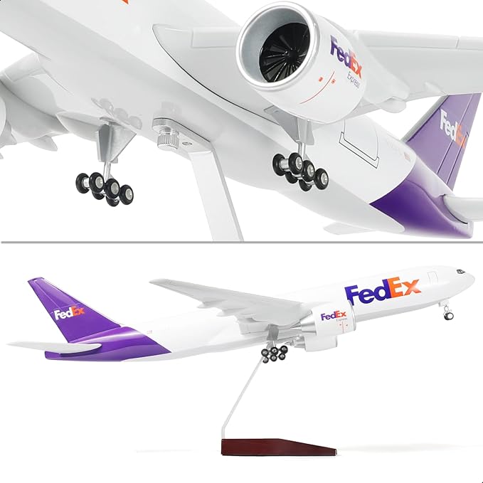 1/150 B777-300ER FedEx 18.5 inchs Large Diecast Airplane Model Kit with Stand - Collectible for Aviation Enthusiast Gift