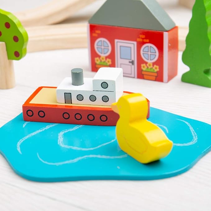 Bigjigs Rail Wooden Town and Country Train Play Set with Accessories