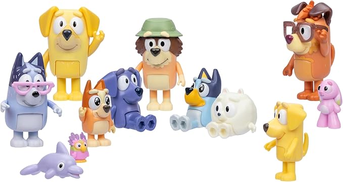 Bluey Figures Super Fan Collector Set – 12-Pack, Includes Chattermax, Grey Dancer, Lucky, Nana, Jean-Luc, Pom Pom, Grandad & More – Gift for Kids Ages 3+, Amazon Exclusive