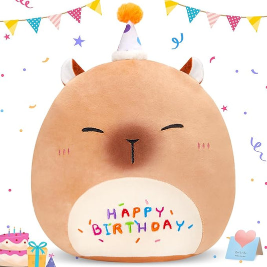 14'' Cute Capybara Plush Pillow, Squish Capybara Plushie Toys, Kawaii Birthday Gifts for Kids Toddlers Girls Boys Party Decor