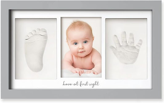 Baby Hand and Footprint Kit - Clay Handprint Keepsake Frame, Newborn Nursery Picture Frame, Personalized New Mom Gifts for Baby Shower & Registry (Cloud Gray)