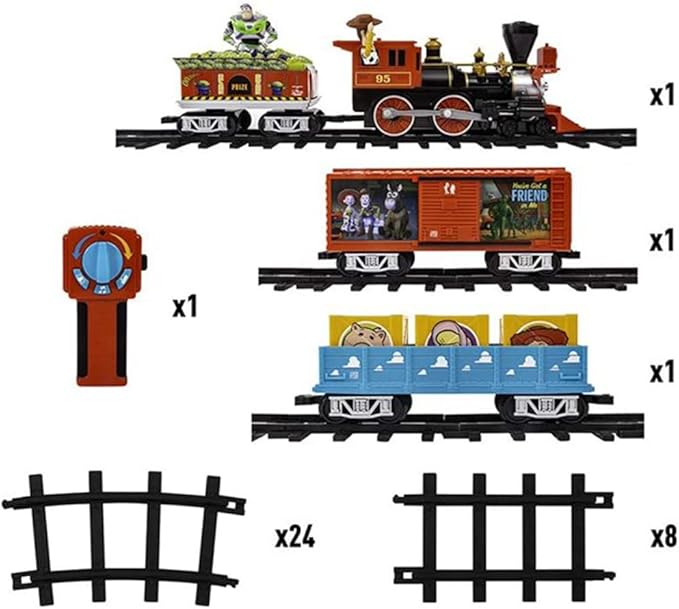 Lionel Battery-Operated Disney Toy Story Toy Train Set with Locomotive, Train Cars, Track & Remote with Authentic Train Sounds, & Lights for Kids 4+