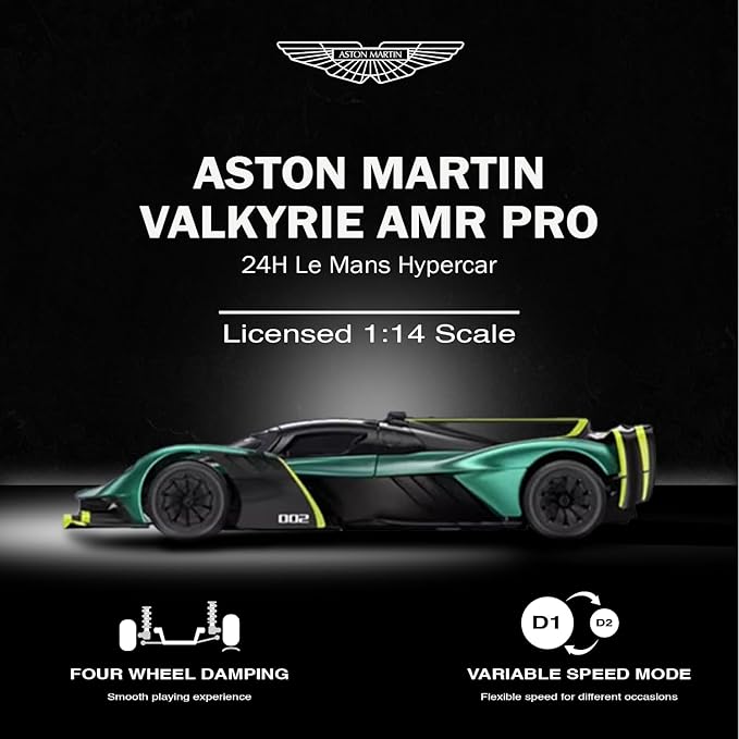 Voltz Toys 1/14 Scale Le Mans RC Car Licensed Aston Martin Valkyrie AMR Pro Remote Control Toy Car Model for Kids and Adults with Open Doors and Lights Gift for Kids and Adult (Dark Green)