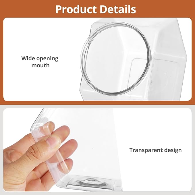 6 PCS Hexagon Plastic Jars, Clear Cookie Jars with Airtight Lids, Candy Jars, Wide Round Mouth Snacks Dog Food Candy Containers, Reusable Coffee Candy Display (30oz)