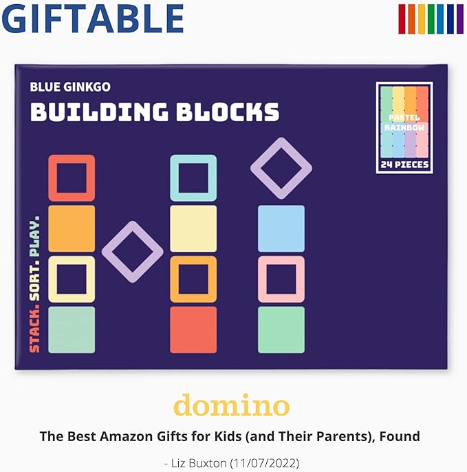 BLUE GINKGO Silicone Rainbow Blocks – [24 PC] Giftable Soft Blocks for Kids, BPA-Free Montessori Stacking Toy with Sorting Tray (Pastel)