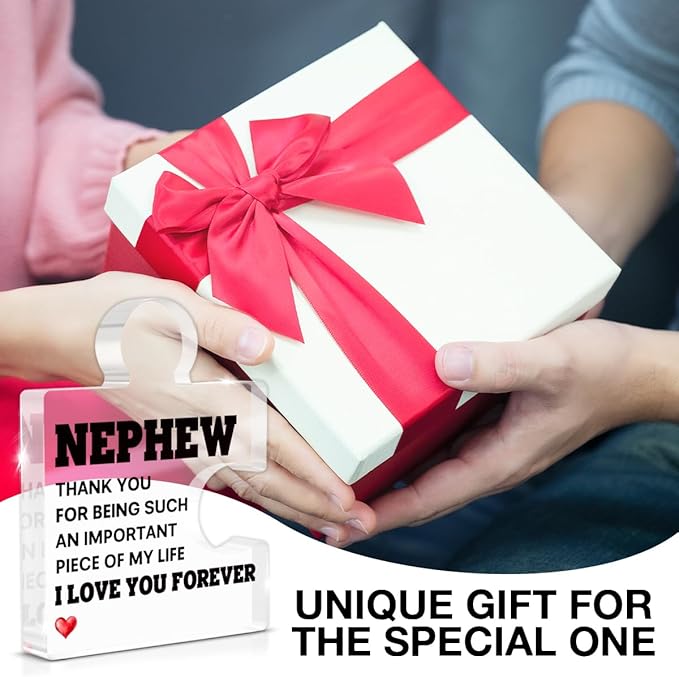 Nephew Gifts from Auntie Uncle, Heartwarming Nephew Gifts from Aunt Birthday Graduation Christmas Gift for Men Boys Acrylic Puzzle Piece Plaque Keepsake Desk Decorations for Home Decor