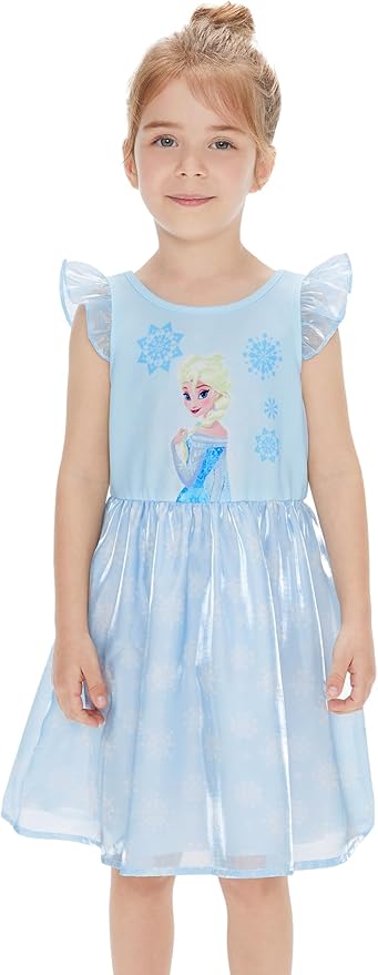 Disney Frozen Elsa Princess Cinderella Ariel Jasmine Rapunzel Baby/Toddler Dress, Ruffle Long-Sleeve Mesh Overlay Tulle Dress