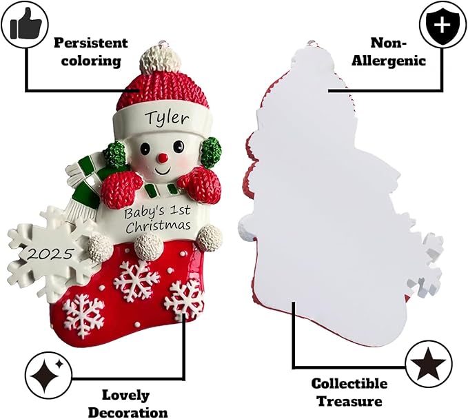 Personalized Ornament Baby's First Christmas 2025 Customized Snowman Ornaments with Name Xmas Tree Decoration Gifts for New Born Baby Boy&Girl (Red)