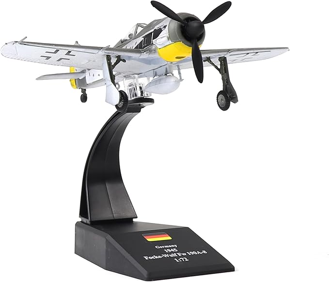 Focke-Wulf Fw 190A-8 1/72 Metal Fighter Model Classic German WWII Military Finshed Diecast Aircraft Model Prebuilt Kits with Display Stand for Collection or Gift