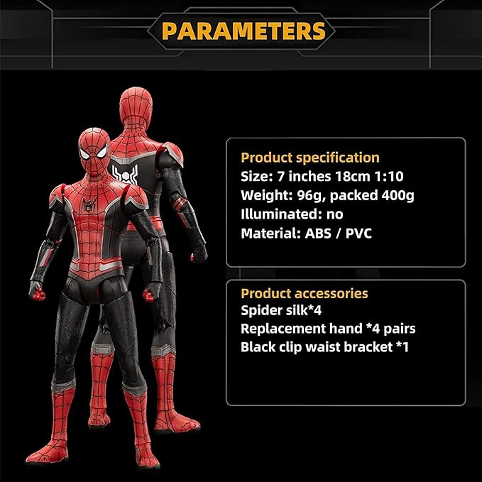 No Way HomeSpiderman Action Figures- 7 Inch All Joints Movable Exquisite Collection Model Gift (Red & Black)