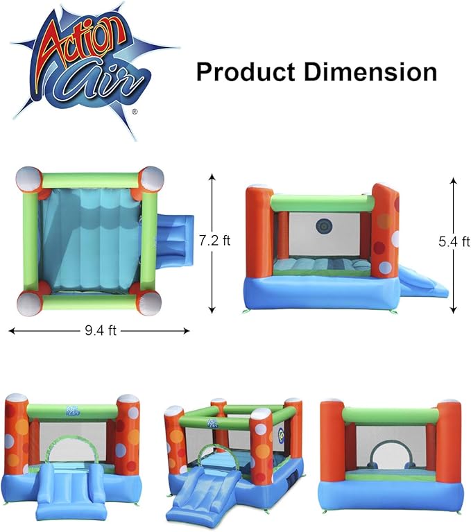 ACTION AIR Bounce House, Inflatable Bounce House with Air Blower, Bouncy Castle with Durable Sewn and Extra Thick, Family Backyard Jump House, Great Gift for Kids