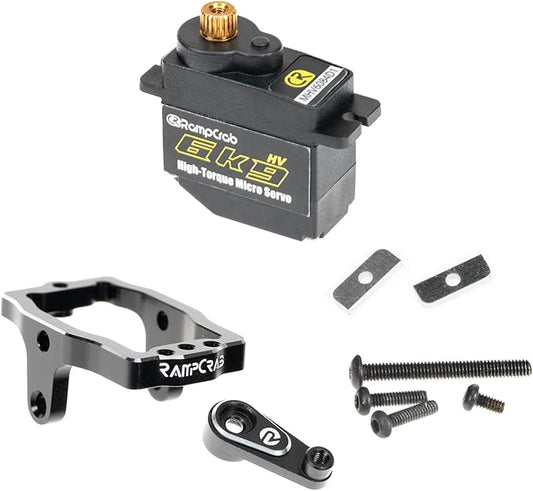 RampCrab 6kg RC Steering Servo with Mount Bracket and Horn for TRX4M RC Car, 1/18 Upgrades Parts, Suitable for TRX4-M Bronco, Defender, K10 (Black Horn)
