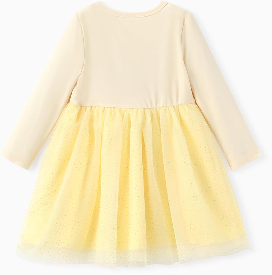 Disney Frozen Elsa Princess Cinderella Ariel Jasmine Rapunzel Baby/Toddler Dress, Ruffle Long-Sleeve Mesh Overlay Tulle Dress