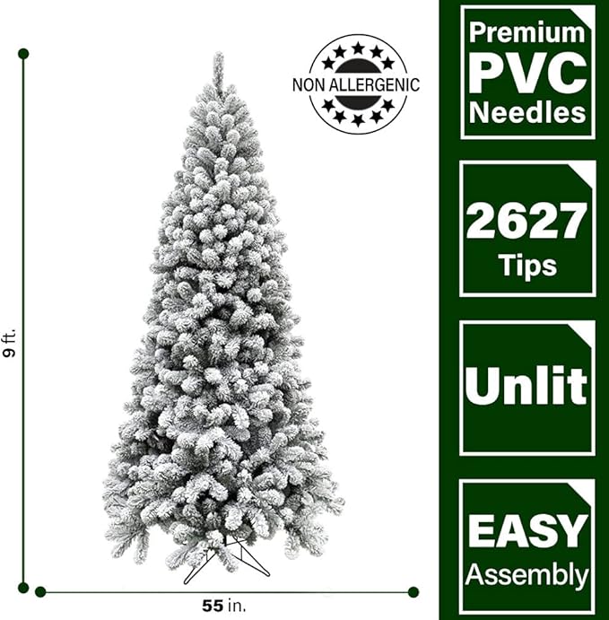 Fraser Hill Farm 9 Ft. Flocked Christmas Tree, Unlit