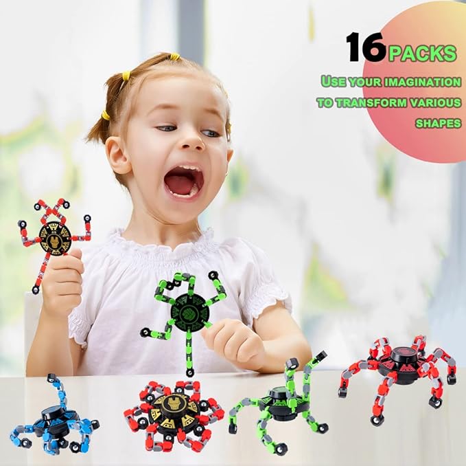 16Pack Fingertip Gyro Toy Mechanical Top DIY Deformation Robot Metal Transformable Spinners Funny Finger Chain Fidget Stress Relief ADD ADHD Astium for Kid Adults