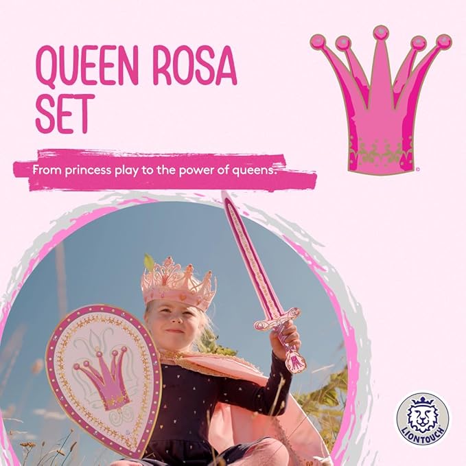 Liontouch - Queen Rosa Toy Set for Girls - 3-6 Years | Pink Foam Sword & Shield for Pretend Play for Toddlers in Glittering Medieval Style | Safe & Durable Accessories for Royal Dress Up & Costumes