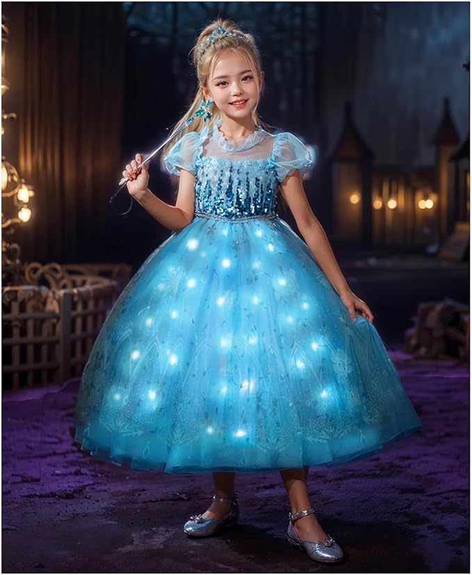 Girls LED Light Up Princess Dress Kids LED Halloween Costume Play Dress