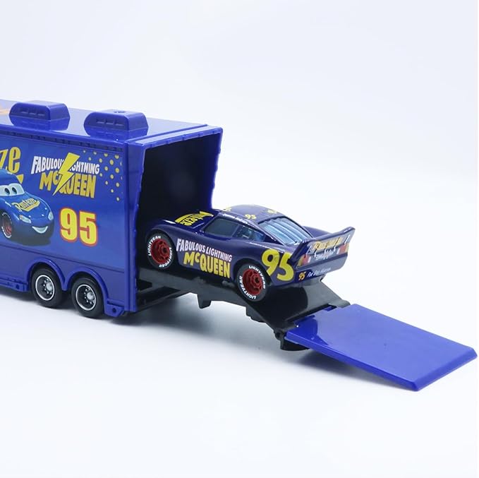 Portable Mini Toy Car and Truck Set 1:55 Diecast Model Metal Body Racers for Preschool Kids Ages 3+ Years (Blue)