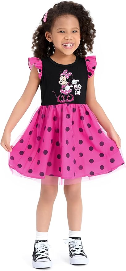 Disney Frozen Elsa Princess Cinderella Ariel Jasmine Rapunzel Baby/Toddler Dress, Ruffle Long-Sleeve Mesh Overlay Tulle Dress