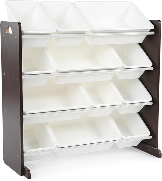 Humble Crew Modern Toy Organizer with 12 Bins, Espresso/White