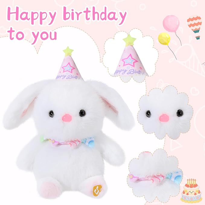 Birthday Bunny Plush Toy Clap Activated with Voice Recording Singing Dancing Interactive Stuffed Animal Gift for Toddler Kids Boys Girls