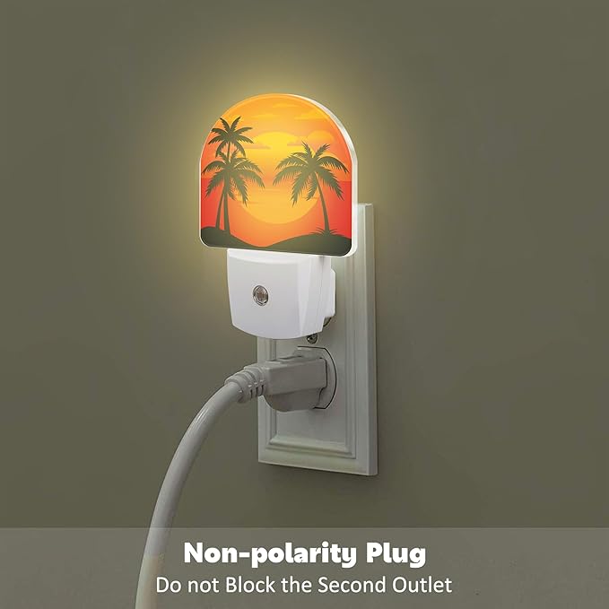 Palm Tree with Sunset Night Light Plug into Wall, Tropical Summer Beach Dusk to Dawn Night Light,0.5w Energy Saving Sleep Friendly Nightlights for Kids Boys Girls Home Decor