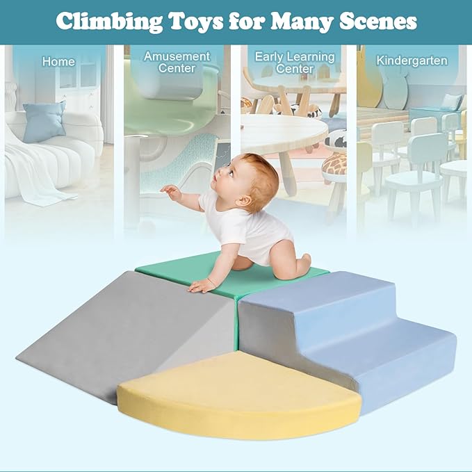 Climbing Toys for Toddlers 1-3, Foam Climb Blocks for Baby，4-Piece Baby Climbing Crawling Toys Soft Foam Blocks Activity Play Set
