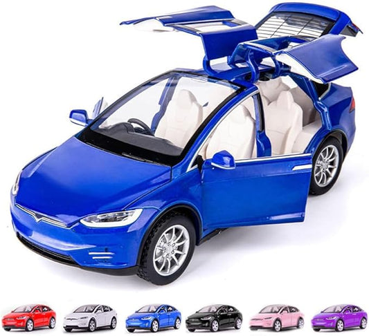 1/24 Scale Diecast Car Model X, Alloy Diecast Toy Cars Pull Back Toys with Sound & Light, Vehicles Toys for Kids Gift Car Lovers Collection (1/24 Model X -Blue)